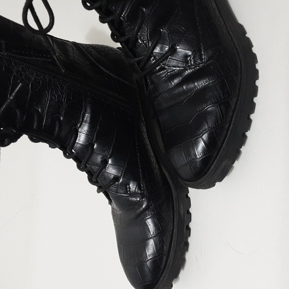 Dolce Vita Croc Lace Up Combat Boots - Picture 4 of 9